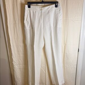 Chico's White Linen-Blend Straight-Leg Chinos